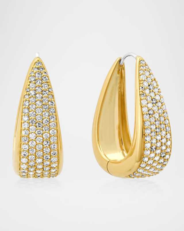 18K Yellow Gold Diamond Elongated Teardrop Huggie Earrings